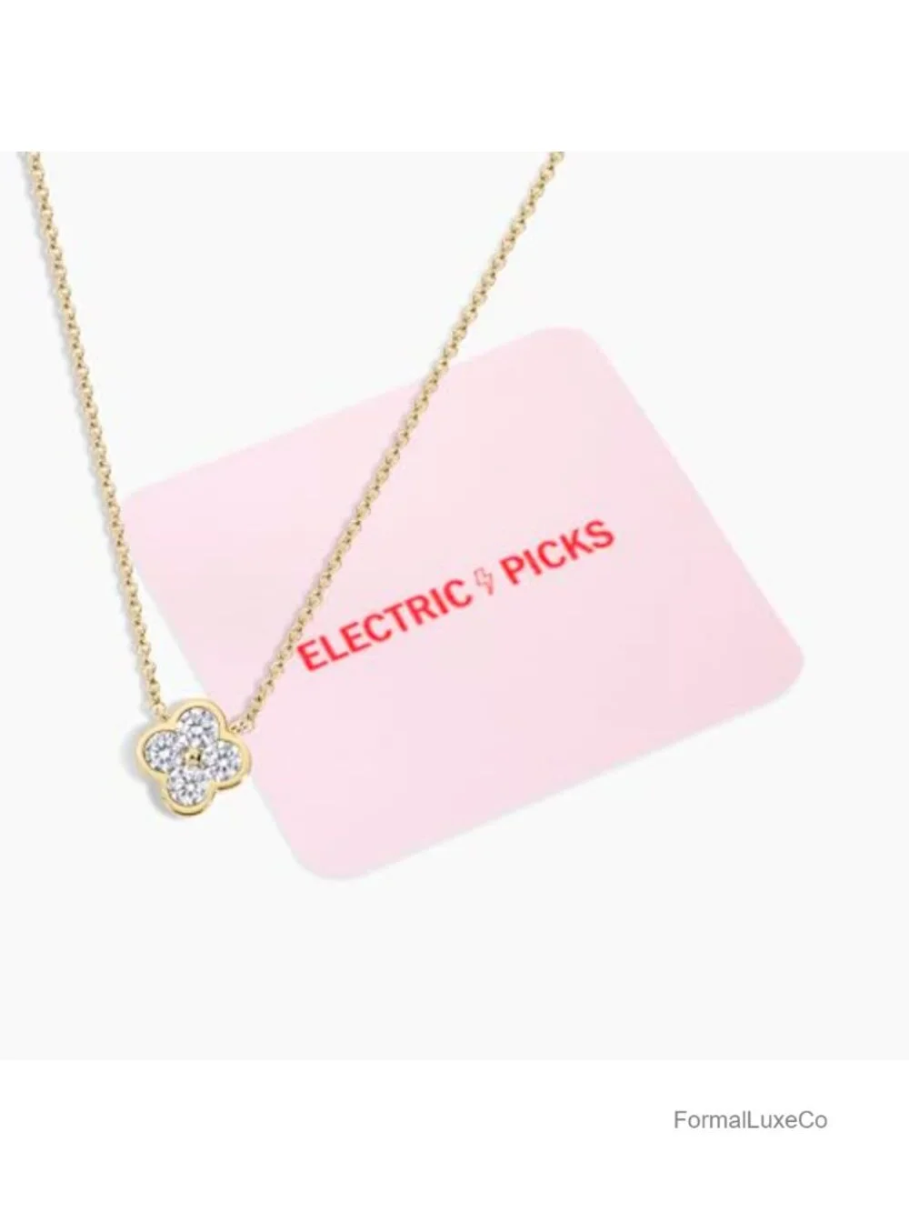 14k Gold Plated 4-Leaf Clover Pendant Necklace, Cubic Zirconia, Layering Jewelry
